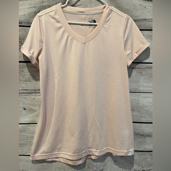 The North Face Women's Light Pink V-Neck Tee Flash Dry Short Sleeve Tshirt - Picture 2 of 6